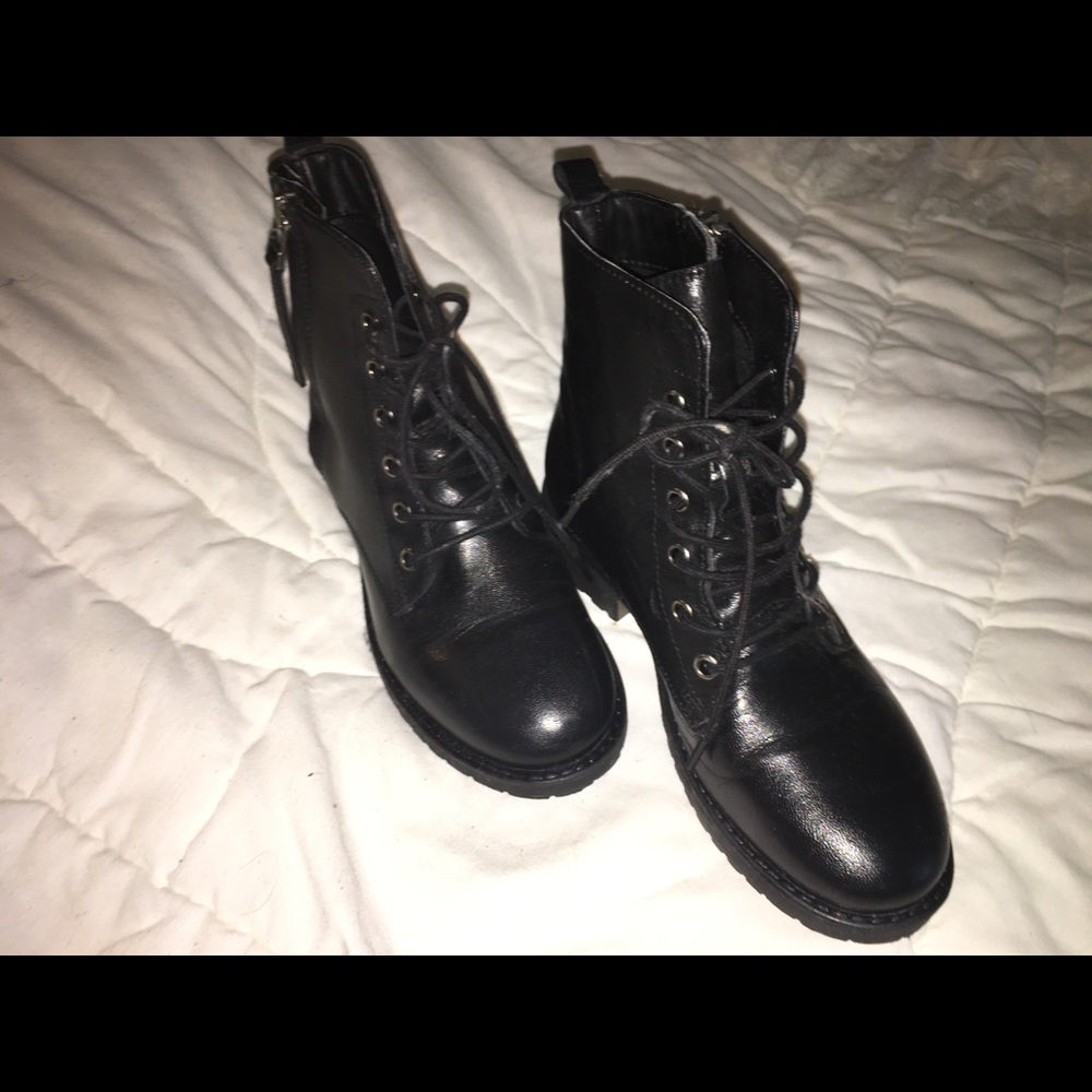Black leather combat boots